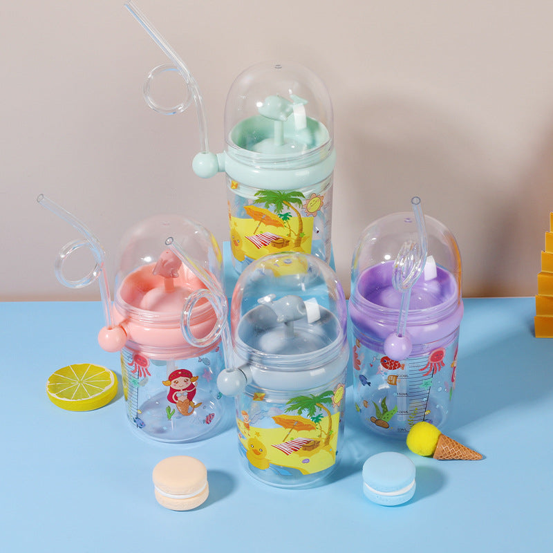Baby Water Bottle (250ML) Cartoon Whale Children Cup Baby Feeding Bottle Sraw