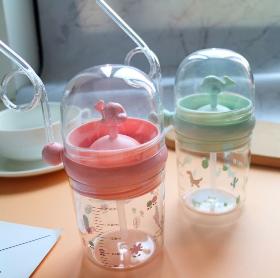 Baby Water Bottle (250ML) Cartoon Whale Children Cup Baby Feeding Bottle Sraw