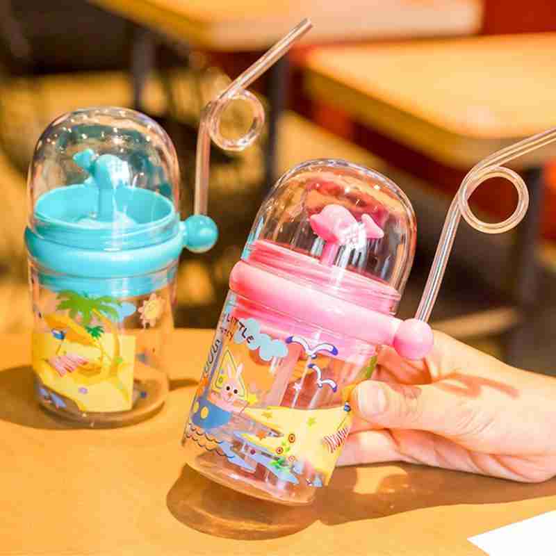 Baby Water Bottle (250ML) Cartoon Whale Children Cup Baby Feeding Bottle Sraw